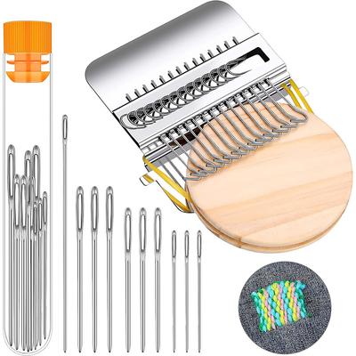 Darning Mini Loom Machine 14 Hooks Small Speedweve Weaving Loom and 9 Yarn Knitting Needles Small Weaving Loom Kit Hand DIY Craft Weaving Repair Tool for Jeans, Socks Clothes