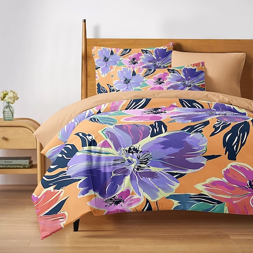 3-teiliges Bettbezug-Set aus 100 % Baumwolle mit Blumenmuster und tropischer Motivserie für den Sommer, weich, hautfreundlich und langlebig Image