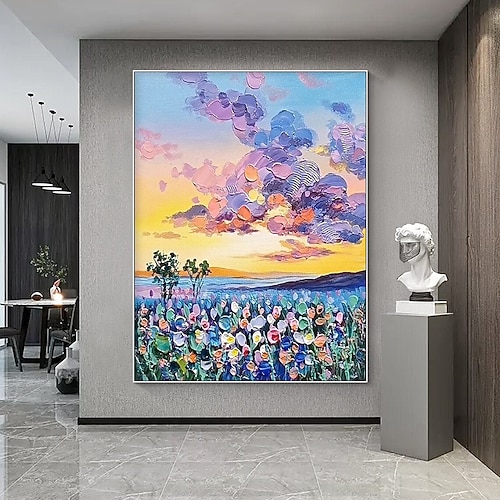 handgemalte Wandkunst, Landschaftsmalerei, handgefertigtes Messerblumen-Ölgemälde, Natur-Heimdekoration, abstraktes Naturgemälde für Wohnzimmerdekoration, Kunstgemälde, fertig zum Aufhängen oder auf Image