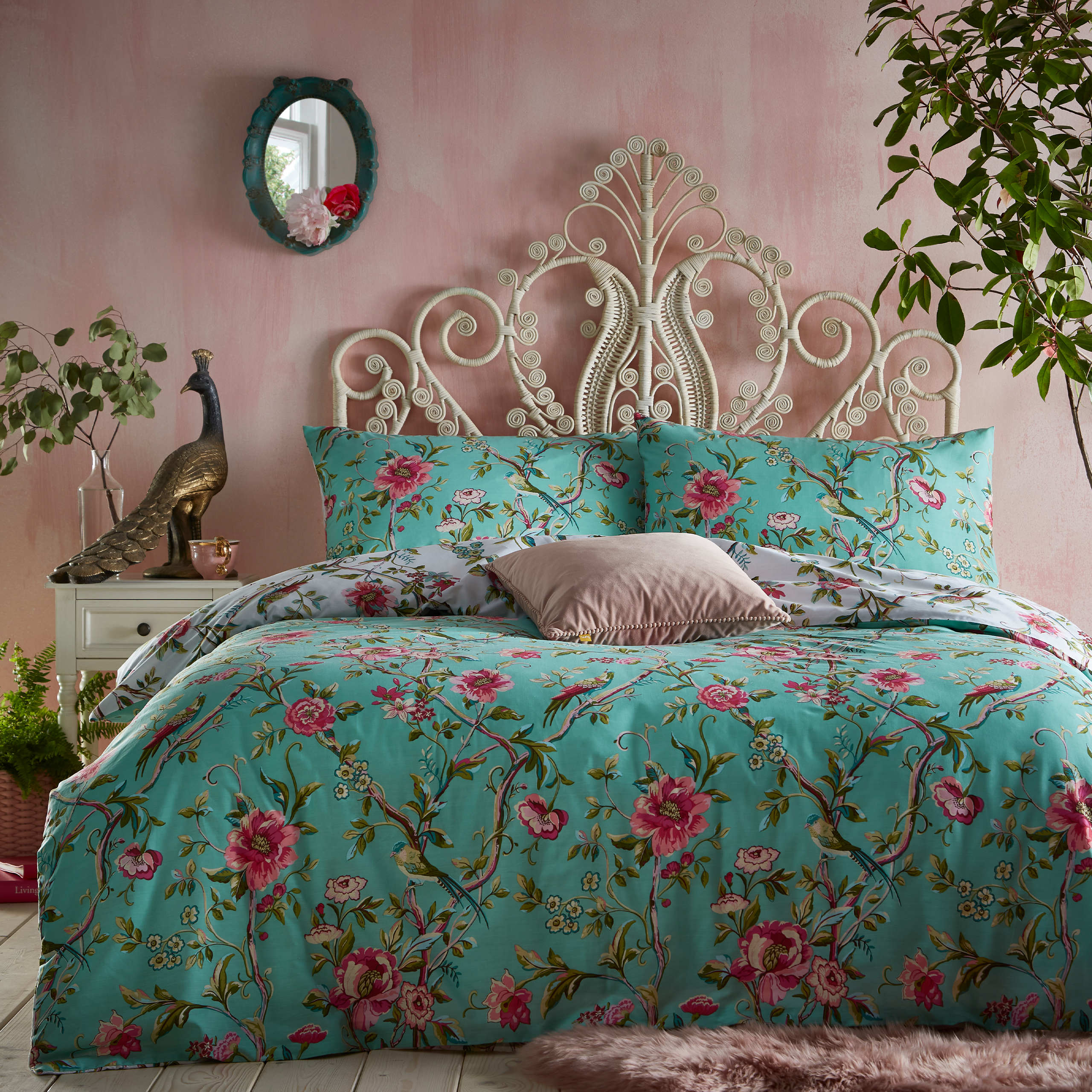 furn. Vintage Chinoiserie Duvet Cover Set - Green Cotton - Size King | furn. Sale | Discount Designer Brands