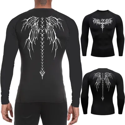 Wing Print Compression Shirts for Men Long Sleeve Rash Guard Gym Workout Undershirts Baselayer Quick