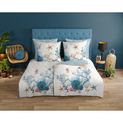 Wendebettwäsche GOOD MORNING "Reine", blau, B/L: 200cm x 200cm, 2 St., Renforcé, B/L: 80cm x 80cm & 80cm x 80cm, Renforcu00e9, Obermaterial: 100% Baumwolle, Bettwäsche, 100% Baumwolle, 135x200, Reißverschluss, Wendeoptik, Maritim, Meer Image