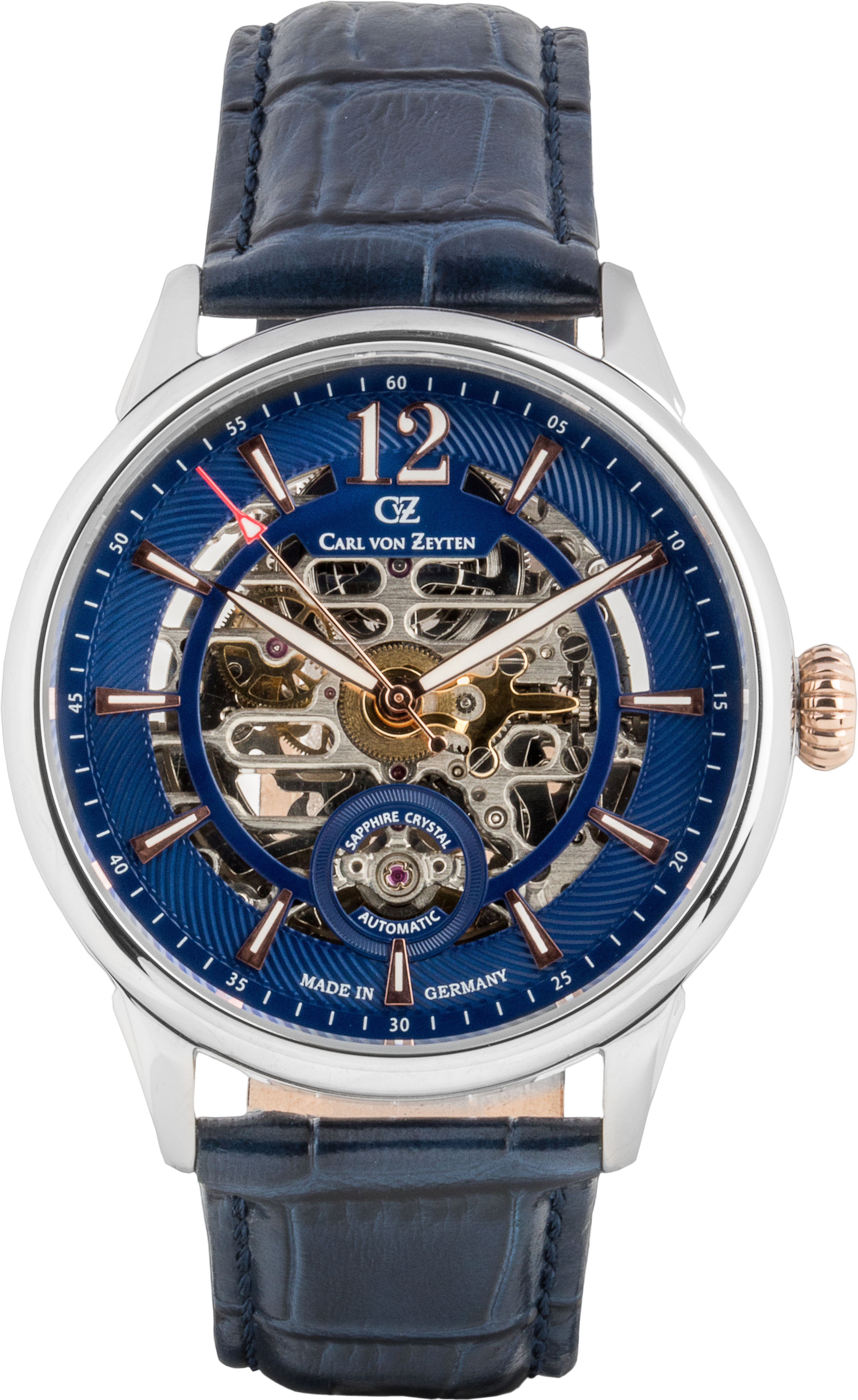 Automatikuhr CARL VON ZEYTEN "Schramberg", blau (dunkelblau), Armbanduhren, Damen, Automatikuhr, Armbanduhr, mechanische Uhr, Herrenuhr, Made in Germany
