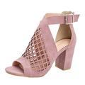 Pumps Women's Hollow Mesh Wedge Sandals - Elegant Party Shoes Hollow Out Evening Shoes Fish Mouth Closed High Heels Block Heel Buckle Strap Sandals Non-Slip Summer Shoes Retro Women's Shoes, pink, 7