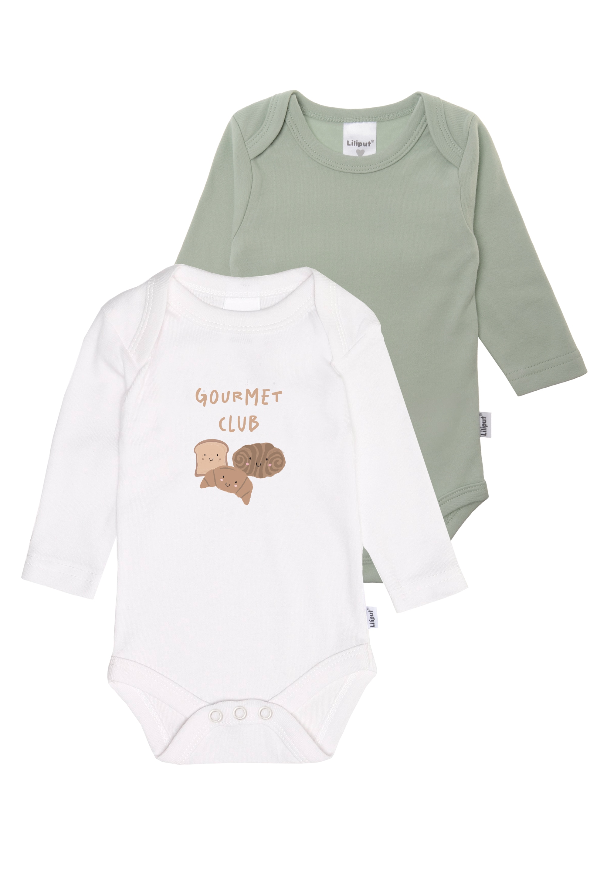 Body LILIPUT "Gourmet Club", Jungen, Gr. 50/56, EURO-Größen, grün (weiß, grün), 100% Baumwolle, bedruckt, Rundhals, Bodys Body, mit praktischen Druckknöpfen