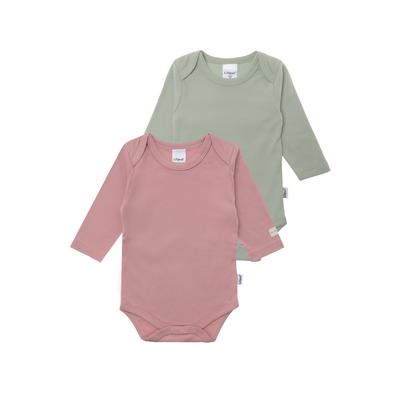 Body LILIPUT "rosenholz und schilf", Baby, Gr. 62/68, EURO-Größen, rosa (rosa, grün), 100% Baumwolle, unifarben, Rundhals, Langarm, Bodies, mit praktischen Druckknöpfen Image