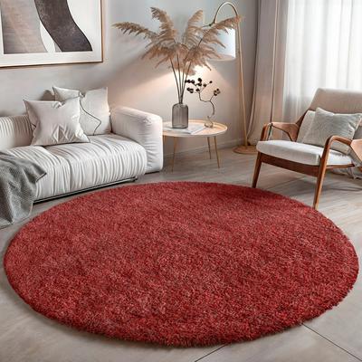 Hochflor-Teppich MY HOME "Banji", rot (weinrot), B:150cm H:37mm L:150cm Ø:150cm, Polypropylen (PP), Teppiche, Uni Farben, weich und flauschig, auch als rechteckig erhältlich Image