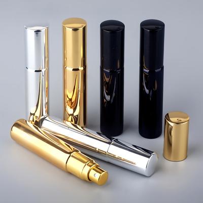 TEMU 3pcs 10ml Elegant Uv Glass Refillable Perfume Bottles With Sleek Aluminum Atomizer - Portable, Pvc-free Spray Containers In Golden & Black For Travel And Samples, Perfume Refillable Bottles Image
