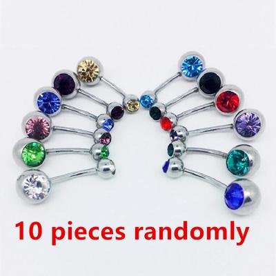 10pcs/mixed Color Stainless Steel Color Drill Press Drill Navel Nail Navel Ring Colorful Navel Buckle Piercing Jewelry