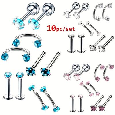 10pcs/set Stainless Steel Personality Nose Stud Ho...