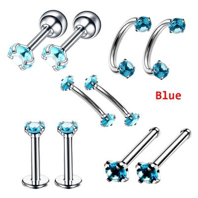 10pcs/set Stainless Steel Personality Nose Stud Ho...