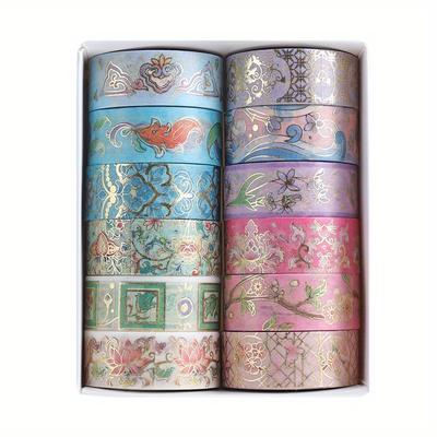 TEMU 12 Rolls Flower Series Bronzing Washi Tape Journal Book Sticker Tape 1.5cm*2m Image