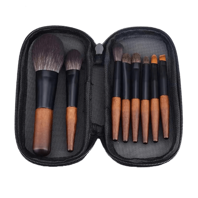 TEMU Mini Travel Makeup Brushes, Portable Makeup Kit, Eye Shadow, Powder, Eyebrows, Blush, Animal Hair, High Quality, 8pcs Image