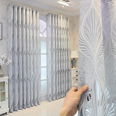 1pc Elegant Hollow Leaf Jacquard Window Sheer Curtain For Living Room, Bedroom, And Balcony - Enhance Your Home Decor With Style And Privacy