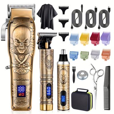 Hair Clippers For Men Beard Trimmer Nose Hair Trimmer Set Professional Barber Clippers Cordless Hair Trimmer For Men Rechargeable Mens Hair Cutting Kit Gold Clippers For Men