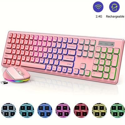 Combo Backlit Rechargeable Wireless Keyboard Set Usb Cordless Combo For Computer Pc Laptop
