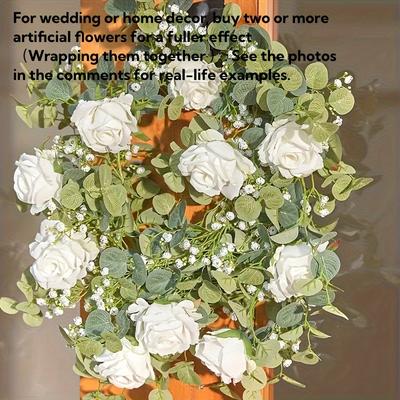 TEMU 1pc 83in 10 Flowers Artificial Eucalyptus Garland With Flowers, Fake Rose Gypsophila Garland, Faux Floral Garland Greenery Garland For Wedding Home Party Craft Art Table Runner Decor