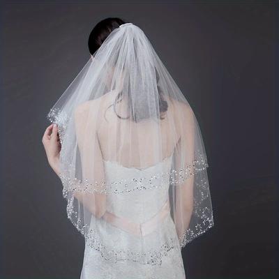 Wedding Bride White Head Veil With Comb Sequins Edge Veil Photography Accessories For Women