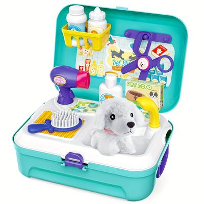 Pet Care Play Set Doctor Kit For Kids, Doctor Pretend Play Vet Dog Grooming Toys Puppy Dog Carrier Feeding Dog Backpack Gifts For Girls Boys