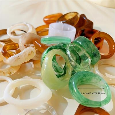 TEMU 30pcs Resin Rings, Plastic Rings Acrylic Rings For Women Teen S, Chunky Aesthetic Trendy Colorful Cute Stackable Jewelry, Bulk Rings, Statement Dome Thick Rings Image