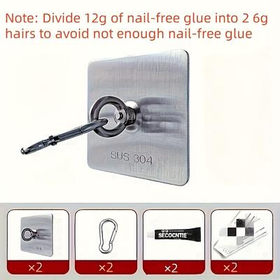 TEMU 1pc Ceiling Hook Ring Hanging Flower Pot Outdoor Pull Rope Nail-free Pull Rope Stainless Steel Clothesline Hook Image