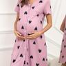 Women's Maternity Hearts Print Nightdress Summer Short Sleeve Nightdress For Summer, Pregnant Women's Clothing