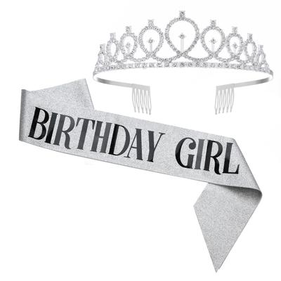 2pcs Birthday Crown With Birthday Sash Rhinestone Tiara Birthday Tiara Birthday Crowns For Women Birthday Sash And Tiaras For Women Female Birthday Gifts Party Accessories