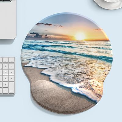 Seaside Beach Sunset Pattern Round Wrist Rubber Mouse Pad
