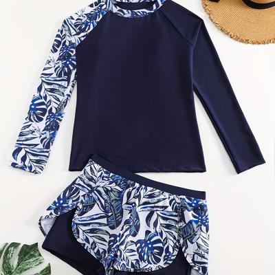 TEMU Women's Printed Sports Competitive Diving Suit Two-piece Swimsuit Image