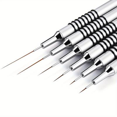 TEMU 6pcs Nail Art Liner Brushes Set Design Brush Striping Thin Long Lines Dotting Drawing Pen Uv Gel Polish Painting Metal Handle Striper Brushes Size 5/7/9/11/20/25mm