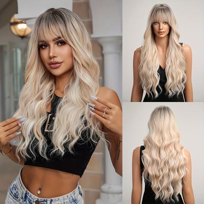 26 Inches Long Gradient Wig With Bangs For Women, ...