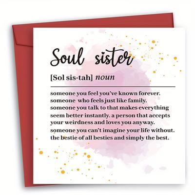 1pc Soul Sister Birthday Card, Best Friend Birthday Card, Friendship Birthday Card, Card For Bestie, Soul Sister Definition Card, Personalised Birthday Card With Envelope