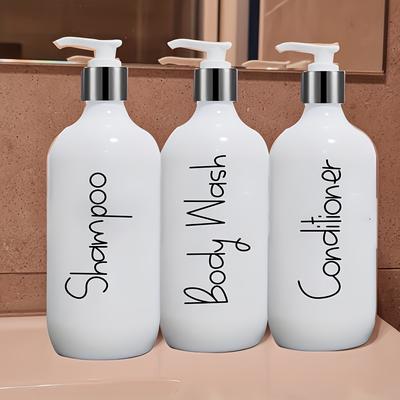 TEMU 3pcs White 16.91oz Soap Dispenser, Countertop Lotion Bottle With Pump, Bathroom Liquid Soap Dispenser With Waterproof Labels, Refillable Empty Bottle For Shampoo Shower Gel, Bathroom Decor