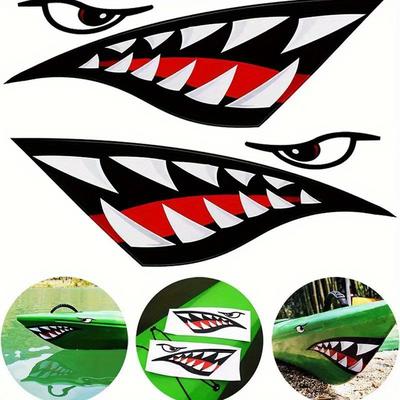 2pcs Creative Shark Teeth Mouth Kayak Stickers, Waterproof Diy Funny Stickers For Kayak Canoe Fishing Boat Car Truck