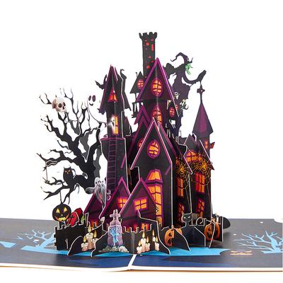 1pc Spooky Haunted House With Witch On It 3d Greeting Card, Happy Halloween Pop-up Card, With Small Note Card And Envelop