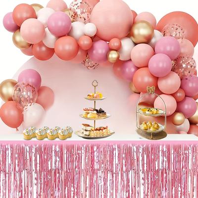 TEMU 1pc Macaron Pink Metallic Foil Tinsel Table Skirts, Rectangle Tables Wedding Birthday Holiday Parties Decoration, Floats Party Supplies Easter Gift