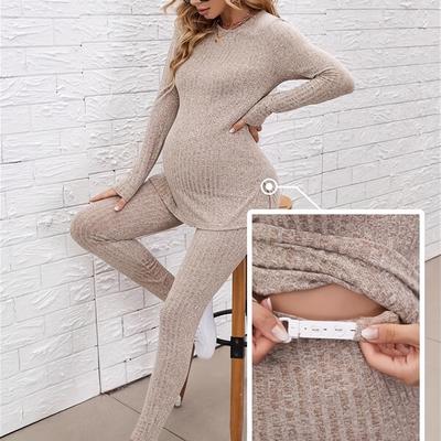 Pregnant Women's Maternity Knitted Solid Pajamas S...