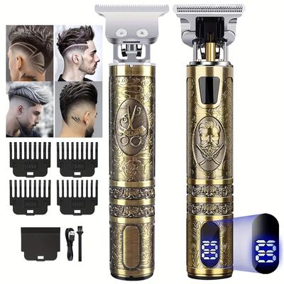 Men's Hair Clipper With Lcd Display, Electric Beard Shaver, Usb Rechargeable Beard Trimmer, Cordless Beard Trimmer, 0mm T-blade Hair Trimmer With 4 Combs, Holiday Gift Father's Day Gift