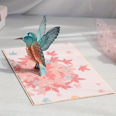1pc 3d 3d Hummingbird Greeting Card, Pop-up Card, Birthday Greeting Card, For All Occasions, Birthday, Mother's Day, Valentine's Day, Thank You