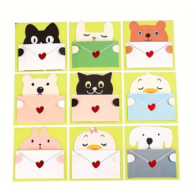 9pcs Greeting Cards Birthday Card Funny Thank You Cards Cute Friendship Animal Notecard With Envelope For And Family Stationery