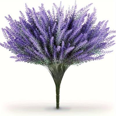 TEMU 12pcs, Artificial Lavender Flowers Flocked Faux Plastic Lavender Bulk Uv Resistant Artificial Fake Plants Wedding Bouquet Outdoor Indoor Home Porch Window Box Summer Decor Holiday Decor Image