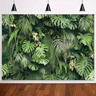 TEMU Green Tropical Palm Leaves Picture Photography Backdrop Vinyl Jungle Safari Plants Photo Background For Hawaiian Luau Party Decor Banner Birthday Shower Supplies 5×3ft/7×5ft/8×6ft