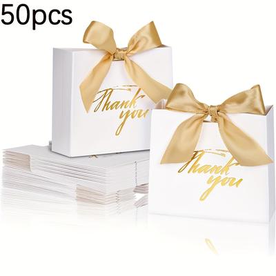 TEMU 50pcs White Small Thank You Gift Bags, 4.5x1.8x3.9 Inch Mini Gift Bags Bulk With Ribbon For Christmas Birthday Wedding Party Favors Bridesmaid Celebration