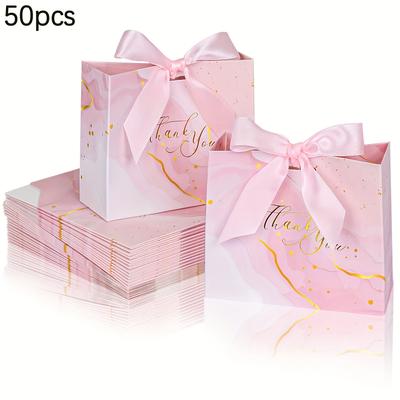 TEMU 50pcs Pink Small Thank You Gift Bags, Marble Favor Pink Bags With Pink Bow Ribbon, 4.5x1.8x3.1 Inch Gift Bags For Birthday Wedding Bridesmaid Holiday Valentines Day