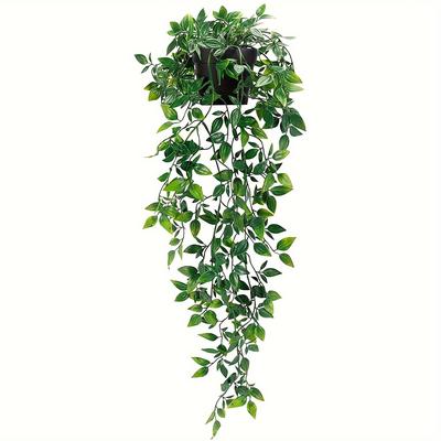TEMU 1pc, Artificial Hanging Plants, Fake Hanging Plant Fake Potted Greenery Plants Eucalyptus Vine, Pothos Ivy Pea Pods For Home Wall Shelf Patio Garden Indoor Outdoor Decor Image