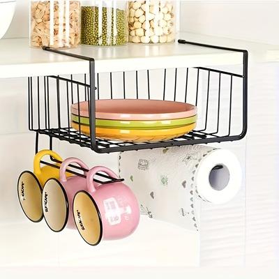 TEMU 1 Piece Of Creative Hanging Basket Rack Under Desk, Storage Rack With Paper Roll Rod, For Office, Study, Cabinet, Kitchen Storage Accessories Image