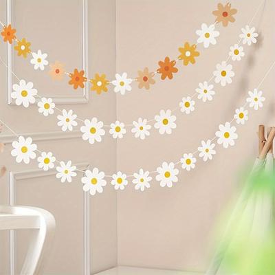 TEMU 3pcs, Daisy Party Banner, Daisy Funky Banner Hippie Party Banner Decorations Bohemian Daisy Paper Garland, White Daisy And Daisy Flower Banner For Shower Birthday Party Supplies
