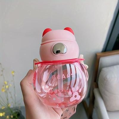 TEMU Mini Cute Cup With Straw And Shoulder Strap, School Water Bottle, Outdoor Sports Water Cup Image