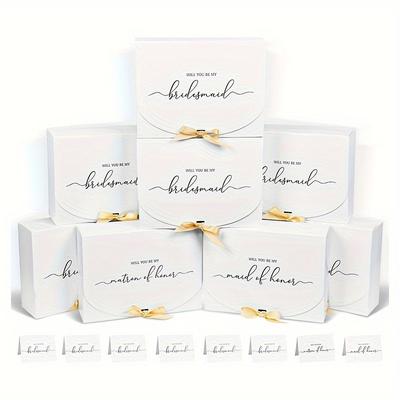 TEMU 8 Packs, Elegant Bridesmaid Proposal Box Set With Ribbon, 10.6x7.9x3.1 Inch Perfect Maid Of Proposal Box, Stunning Bridesmaid Boxes, Exquisite Of Proposal Gift Box