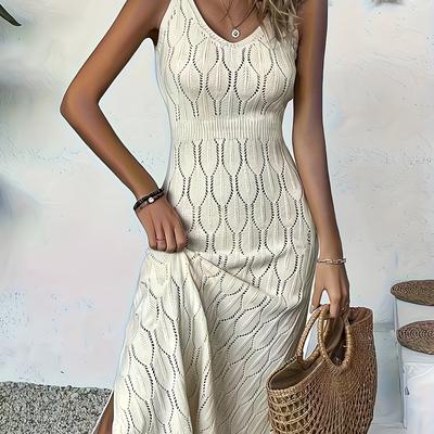 TEMU A Sleeveless Long Knitted Dress With A Coat Style, Semi-transparent And Unlined. Image